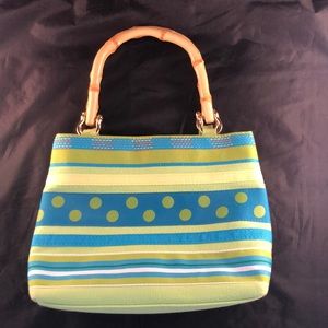 Tiannl Spring Handbag Striped Purse Bamboo Handles